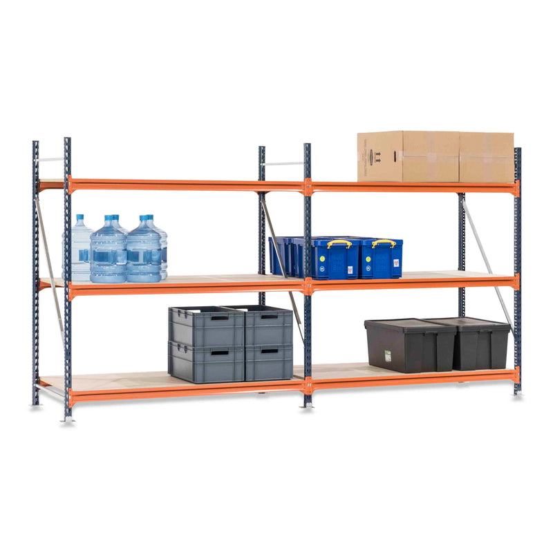 2x Mecalux Heavy Duty Longspan Shelving - 2000mm High - Blue & Orange