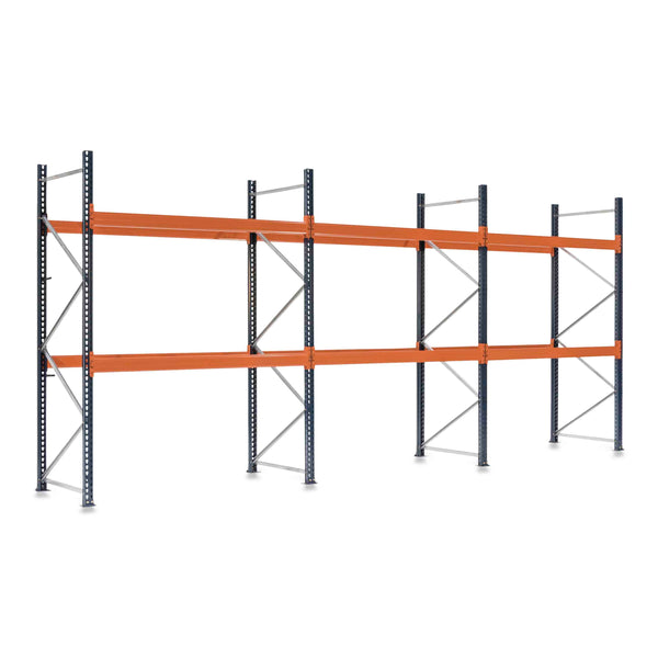 3x Pallet Racking Bays 1100mm deep - Holds Euro pallets (800w x 1200d mm) - Blue & Orange