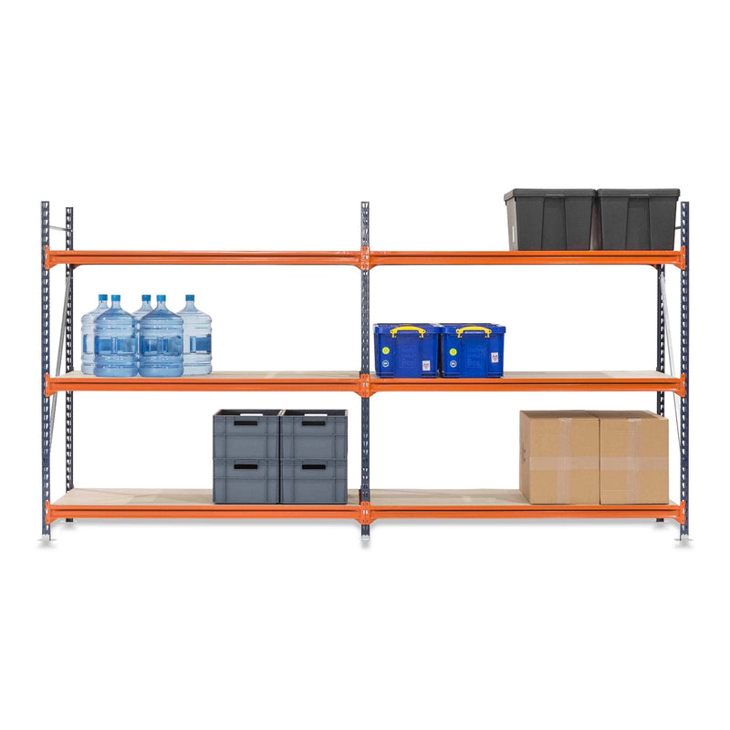 2x Mecalux Heavy Duty Longspan Shelving - 2000mm High - Blue & Orange