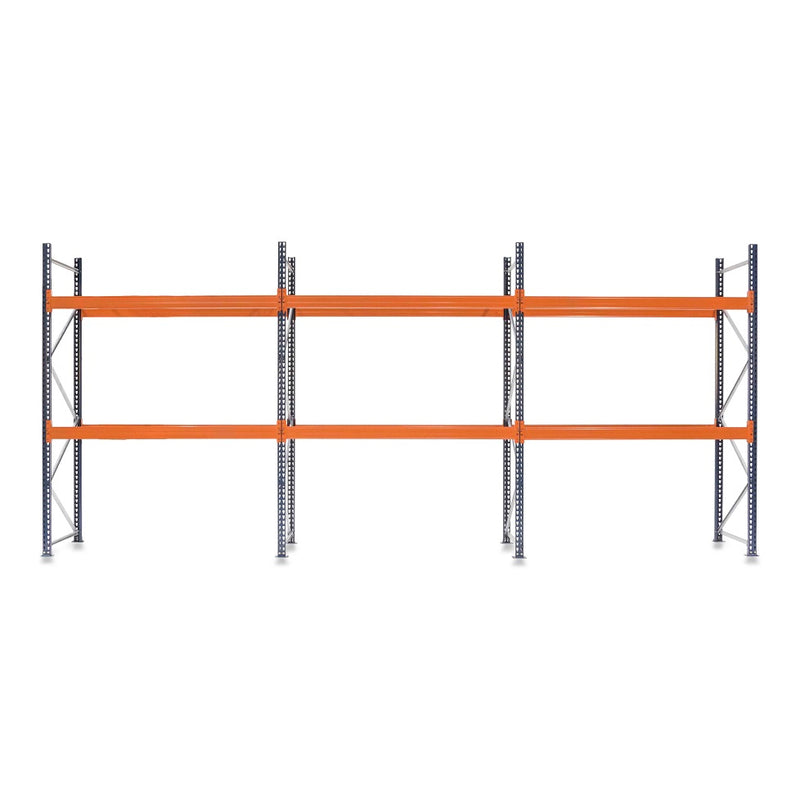 3x Pallet Racking Bays 1100mm deep - Holds Euro pallets (800w x 1200d mm) - Blue & Orange
