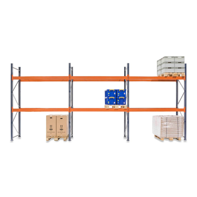3x Pallet Racking Bays 1100mm deep - Holds Euro pallets (800w x 1200d mm) - Blue & Orange