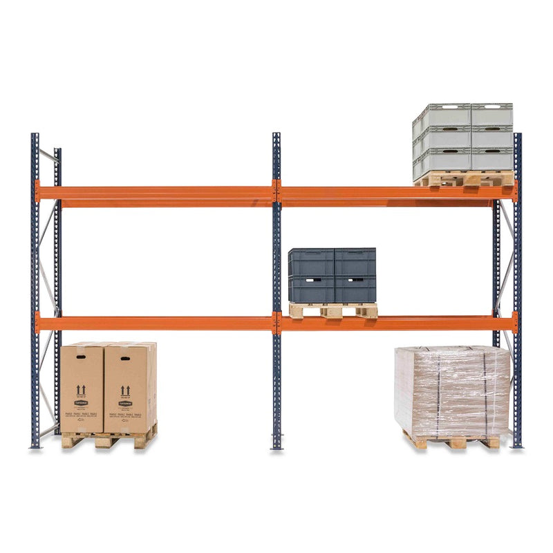 2x Pallet Racking Bays 900mm deep - Holds Standard Pallets (1200w x 1000d mm) - Blue & Orange