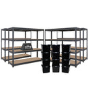 4x HRX Heavy Duty Shelving - 1770mm High - Grey with 12x 37L Wham DIY Plastic Storage Boxes