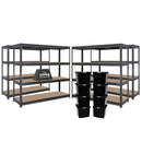 4x HRX Heavy Duty Shelving - 1770mm High - Grey with 8x 37L Wham DIY Plastic Storage Boxes