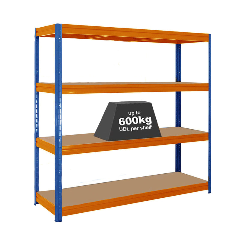 1x HRX Heavy Duty Shelving - 1770mm High - Blue & Orange with 8x 37L Wham DIY Plastic Storage Boxes