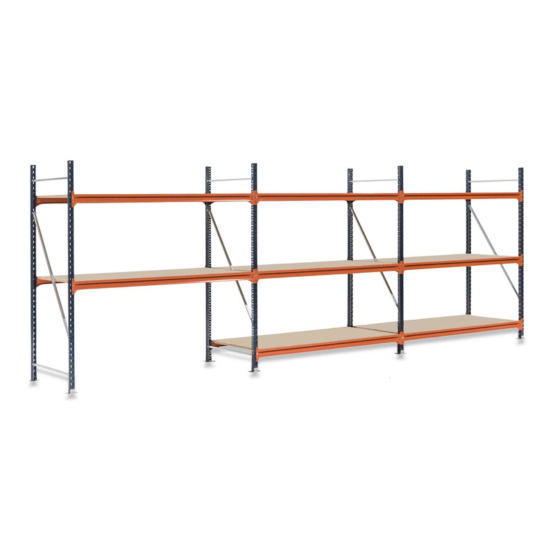 3x Mecalux Heavy Duty Longspan Shelving - 3000mm High - Blue & Orange