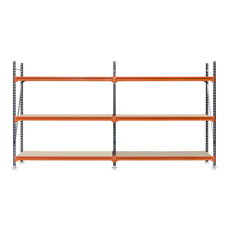 2x Mecalux Heavy Duty Longspan Shelving - 2000mm High - Blue & Orange