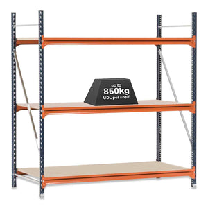1x Mecalux Heavy Duty Longspan Shelving - 2000mm High - Blue & Orange
