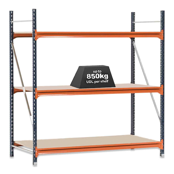 1x Mecalux Heavy Duty Longspan Shelving - 2000mm High - Blue & Orange