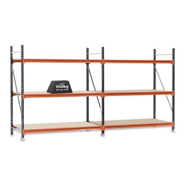 2x Mecalux Heavy Duty Longspan Shelving - 2000mm High - Blue & Orange