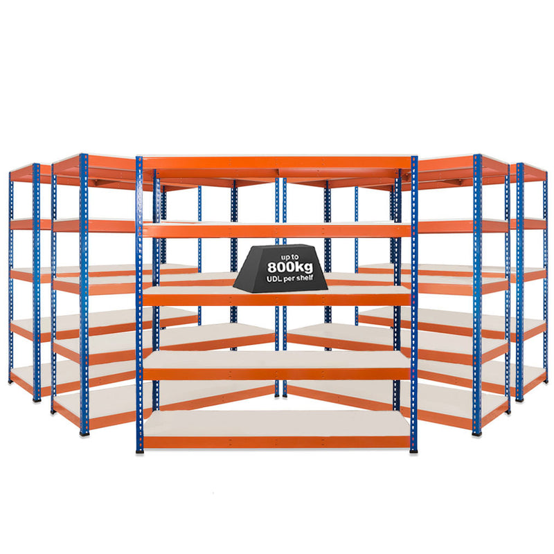 5x SX800 Industrial Shelving - 3050mm High - 800kg - Melamine - Blue & Orange