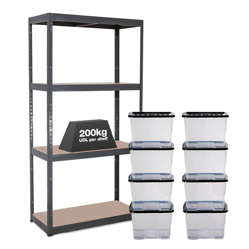 Strata Storage Box Frame 1x Storalex VRS Shelving Unit 1600mm High Grey with 8x 24L Strata ...