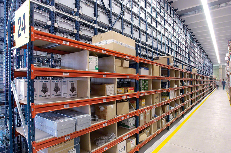 1x Mecalux Heavy Duty Longspan Shelving Extension Kit - 3000mm High - Blue & Orange