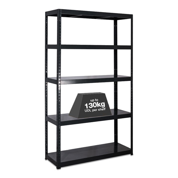 1x Storalex MT Metal Shelving 1800mm High 90/130kg Black - Tufferman