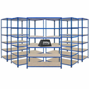 5x SX200 Industrial Shelving - 2440mm High - 200kg - Chipboard - Blue