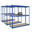 3x SX400 Industrial Shelving - 1980mm High - 400kg - Chipboard - Blue