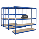 3x SX400 Industrial Shelving - 2440mm High - 400kg - Melamine - Blue