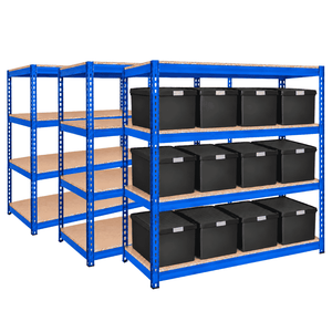 3x CRW Heavy Duty Shelving - 2000mm High - Blue with 12x 62L Wham DIY Plastic Storage Boxes