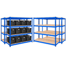 4x CRW Heavy Duty Shelving - 2000mm High - Blue with 12x 62L Wham DIY Plastic Storage Boxes