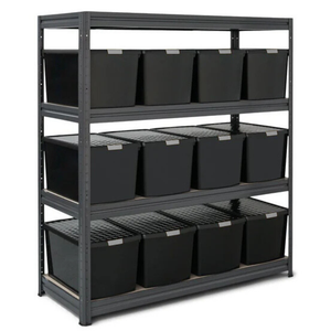 1x HRX Heavy Duty Shelving - 1770mm High - Grey with DIY Plastic Storage Boxes