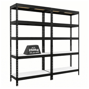 2x MSR Heavy Duty Shelving - 1800mm High - Up to 250kg - White Coated MDF Decks - Black