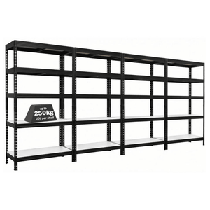 4x MSR Garage Shelving - 1800mm High - Up to 250kg - White Coated MDF Decks - Black