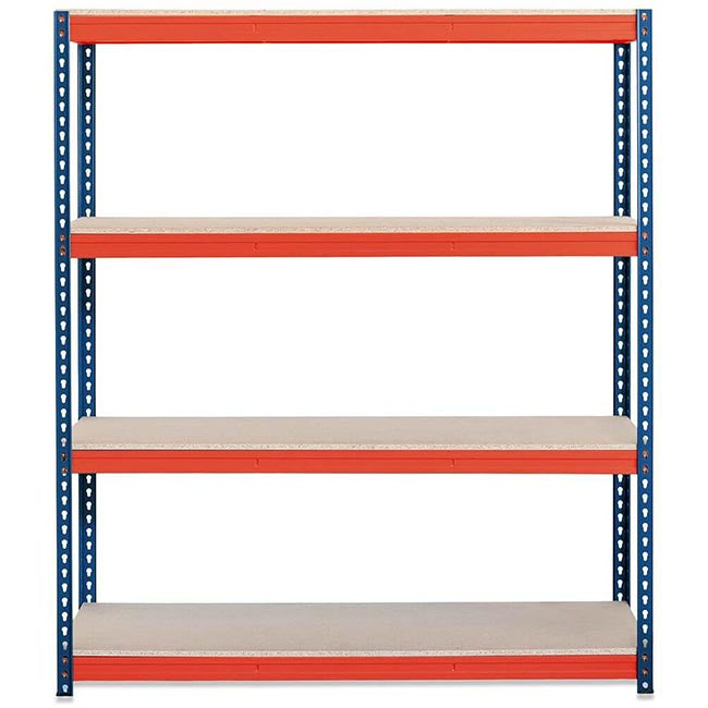 2x CRW Heavy Duty Shelving - 1600mm High - Blue & Orange with 8x 37L Wham DIY Plastic Storage Boxes