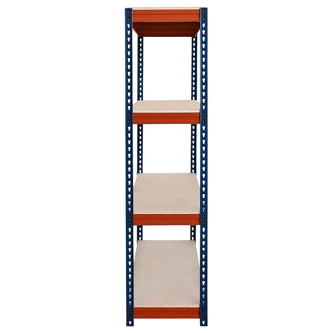 2x CRW Heavy Duty Shelving - 1600mm High - Blue & Orange with 8x 37L Wham DIY Plastic Storage Boxes