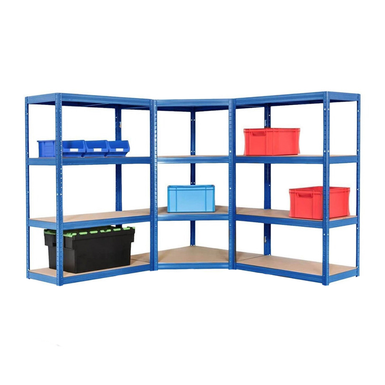 3x VRS Corner Shelving - 1600mm High - 200/280kg - Blue