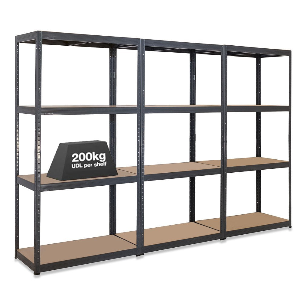 Tufferman Racking 3x Storalex VRS Heavy Duty Shelving Units 1600mm High 200kg Grey ...
