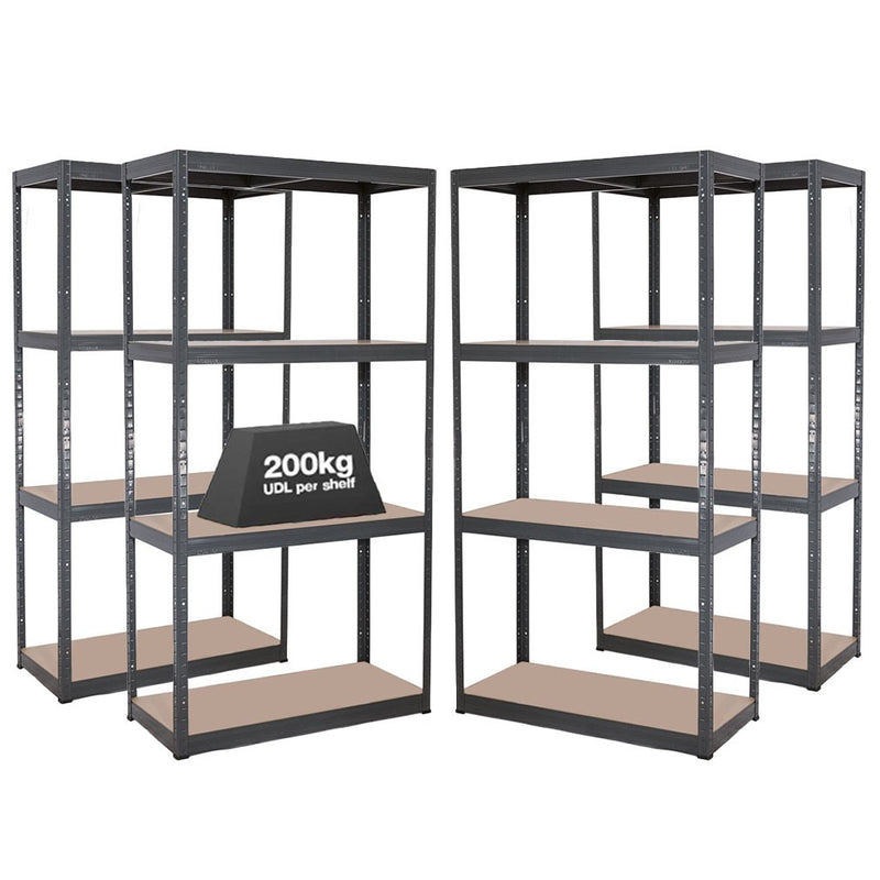 4x VRS Heavy Duty Shelving - 1600mm High - 200kg - Grey