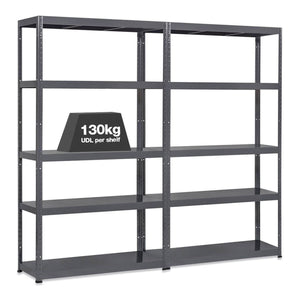 2x MT Metal Shed Shelving - 1800mm High - 90/130kg - Grey