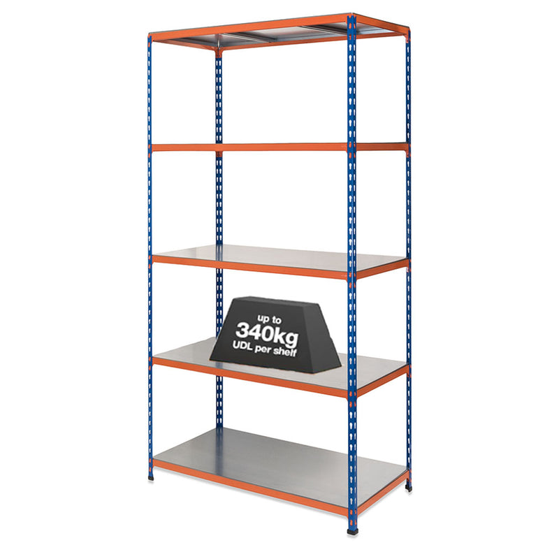 1x SX340 Industrial Shelving - 3050mm High - 340kg - Steel - Blue & Orange