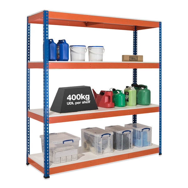 1x SX400 Industrial Shelving - 1980mm High - 400kg - Melamine - Blue & Orange