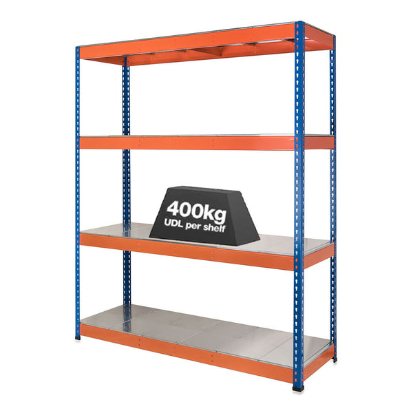 1x SX400 Industrial Shelving - 1677mm High - 400kg - Steel - Blue & Orange