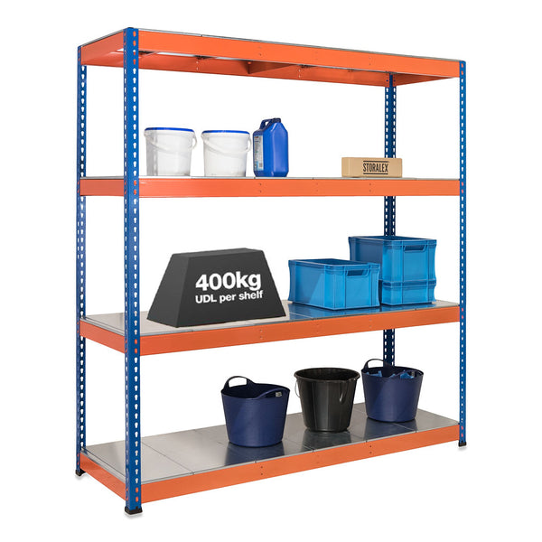 1x SX400 Industrial Shelving - 1980mm High - 400kg - Steel - Blue & Orange