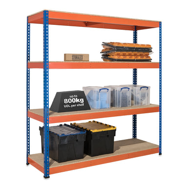 1x SX800 Industrial Shelving - 3050mm High - 800kg - Chipboard - Blue & Orange