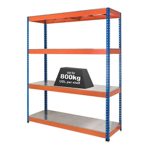 1x SX800 Industrial Shelving - 2440mm High - 800kg - Steel - Blue & Orange