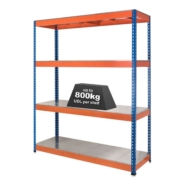 1x SX800 Industrial Shelving - 2440mm High - 800kg - Steel - Blue & Orange