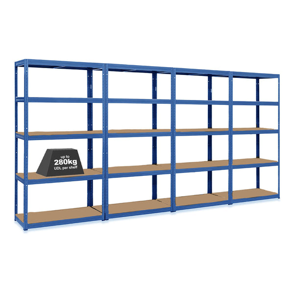 4x VRS Garage Shelving - 1800mm High - 200/280kg - Blue