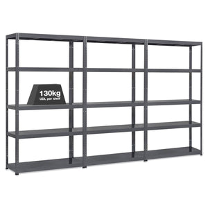 3x MT Metal Garage Shelving - 1800mm High - 90/130kg - Grey