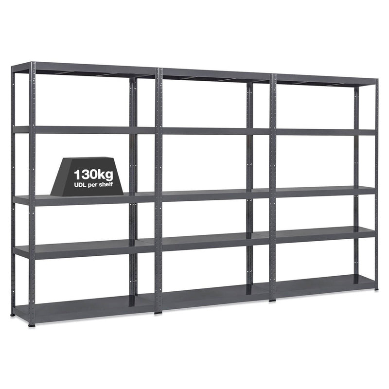 3x MT Metal Garage Shelving - 1800mm High - 90/130kg - Grey