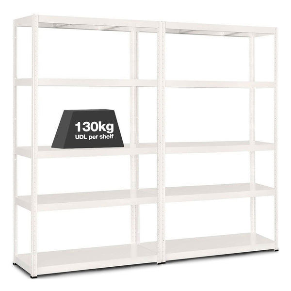 2x MT Metal Shed Shelving - 1800mm High - 90/130kg - White