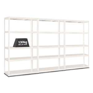 3x MT Metal Shelving - 1800mm High - 90/130kg - White