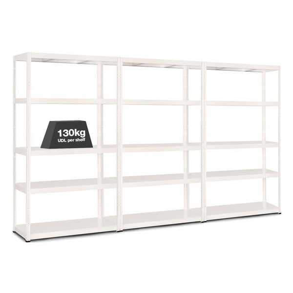 3x MT Metal Shelving - 1800mm High - 90/130kg - White