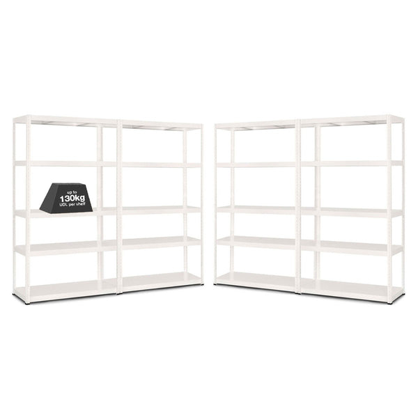 4x MT Metal Shelving - 1800mm High - 90/130kg - White