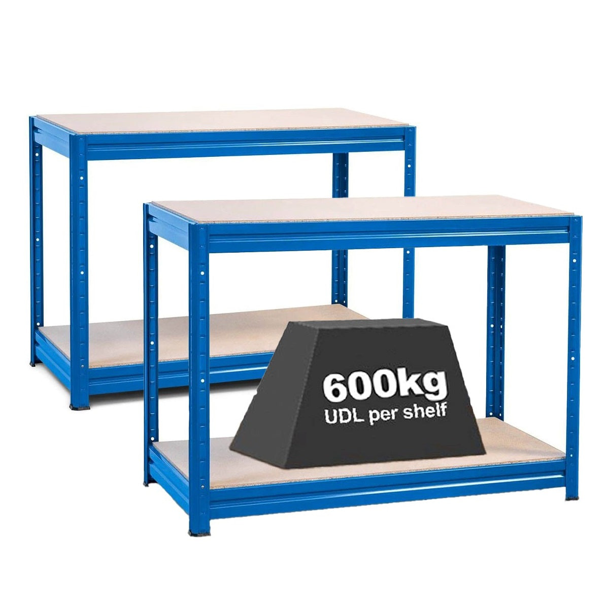 2x Storalex HRX Garage Workbenches 870mm High 600kg Blue - Tufferman