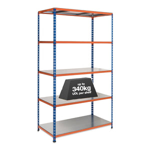 1x SX340 Industrial Shelving - 1980mm High - 340kg - Steel - Blue & Orange