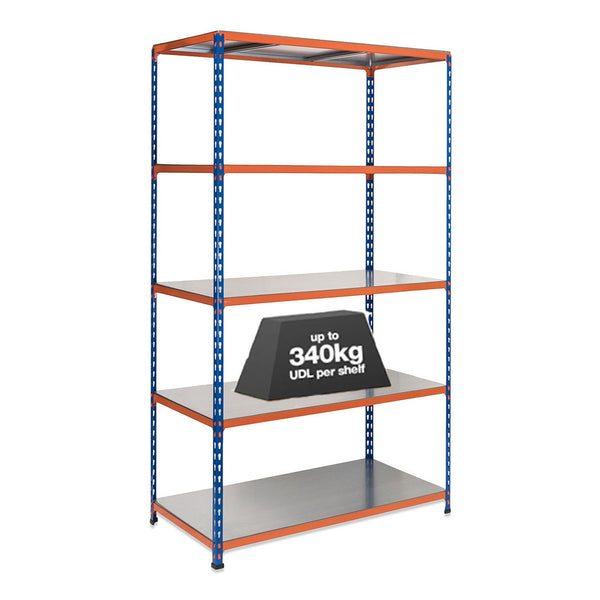 1x SX340 Industrial Shelving - 1980mm High - 340kg - Steel - Blue & Orange