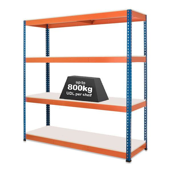 1x SX800 Industrial Shelving - 2440mm High - 800kg - Melamine - Blue & Orange